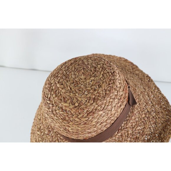 Vintage 80s 90s Boho Chic Wide Brim Raffia Straw Sun Hat Ribbon Womens OSFM main image 6